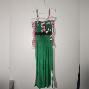 NWT...Women's Derek Heart Festive Striped  Green and Red Jumpsuit